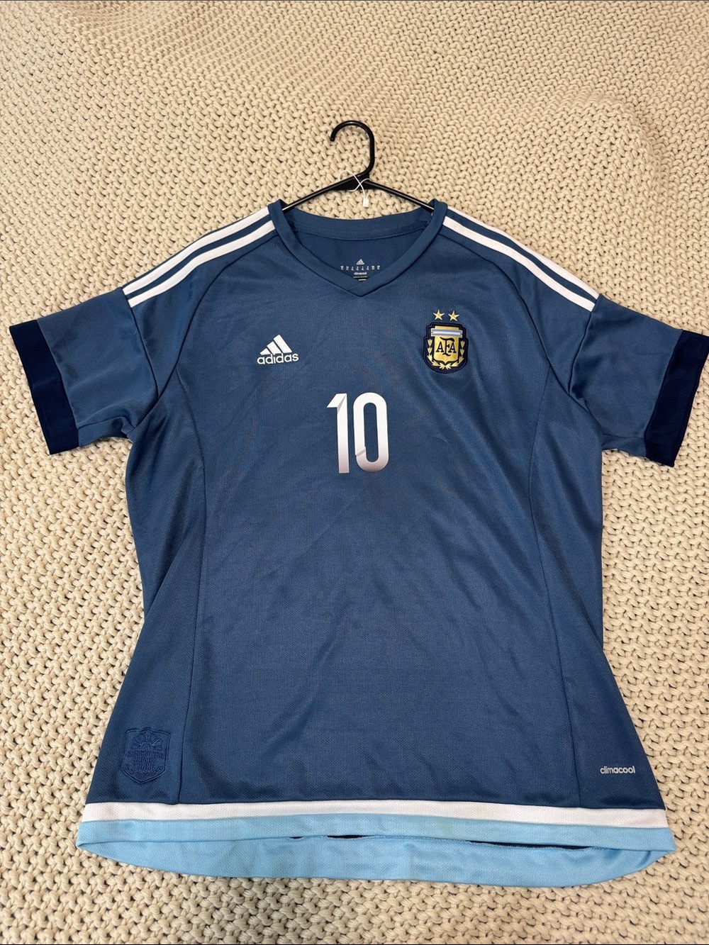 adidas Argentina Messi men’s  Soccer Jersey in Navy Blue with Light Blue Trim,
